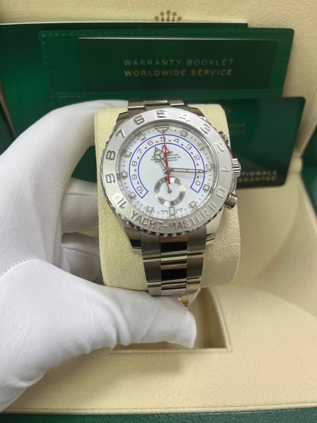 Rolex Yacht-Master II White Gold / White Dial / 44mm Platinum Bezel 116689 - WatchesOff5th