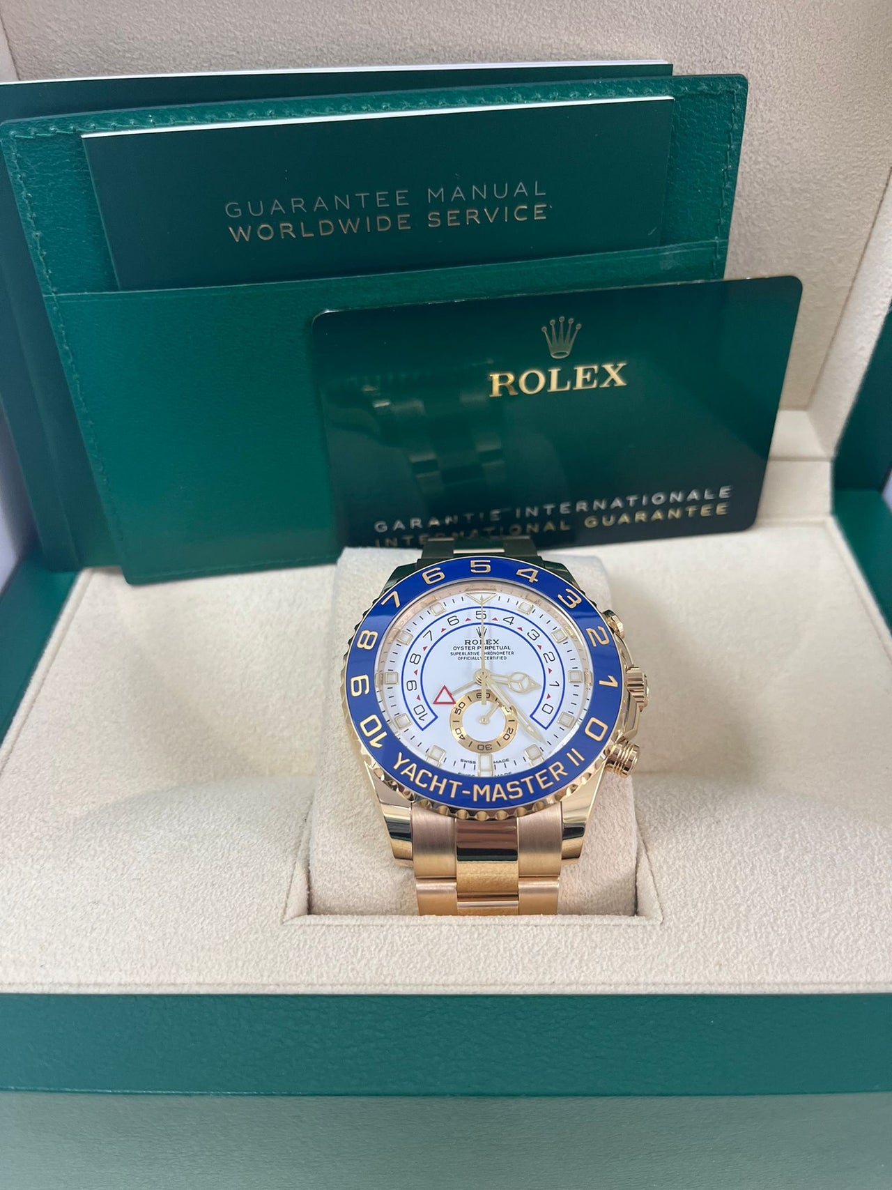 Rolex Yacht-Master II Yellow Gold - Matt White Mercedes Dial (Ref# 116688) - WatchesOff5thWatch