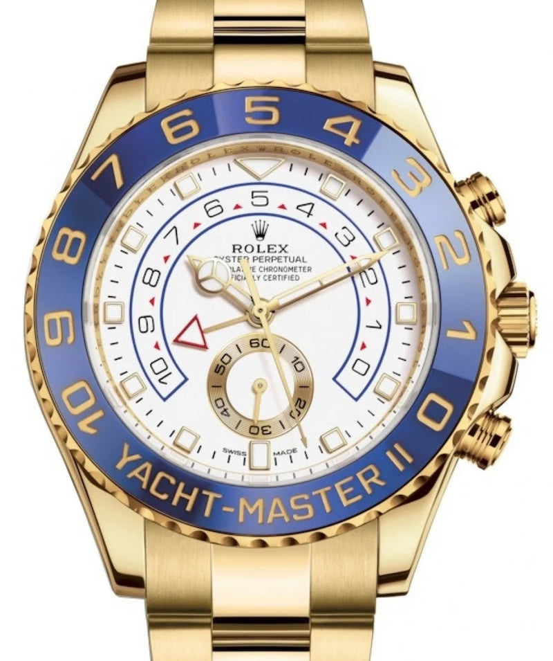 Rolex Yacht Master II Yellow Gold Matt White Mercedes Dial Ref