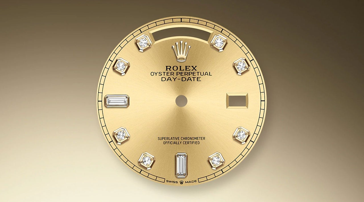 Rolex Yellow Gold Day-Date 36 Watch - Fluted Bezel - Champagne Diamond Dial - Diamond President Bracelet - WatchesOff5thWatch