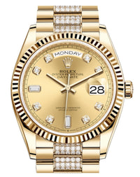 Thumbnail for Rolex Yellow Gold Day-Date 36 Watch - Fluted Bezel - Champagne Diamond Dial - Diamond President Bracelet - WatchesOff5thWatch