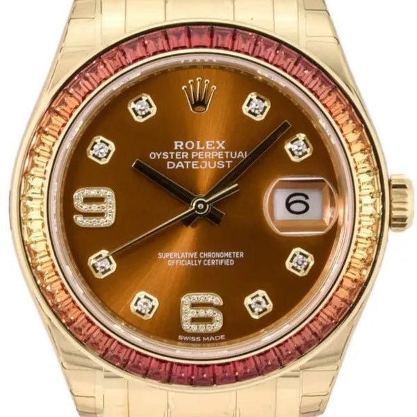 Rolex Yellow Gold Orange Diamond Dial and Diamond Bezel