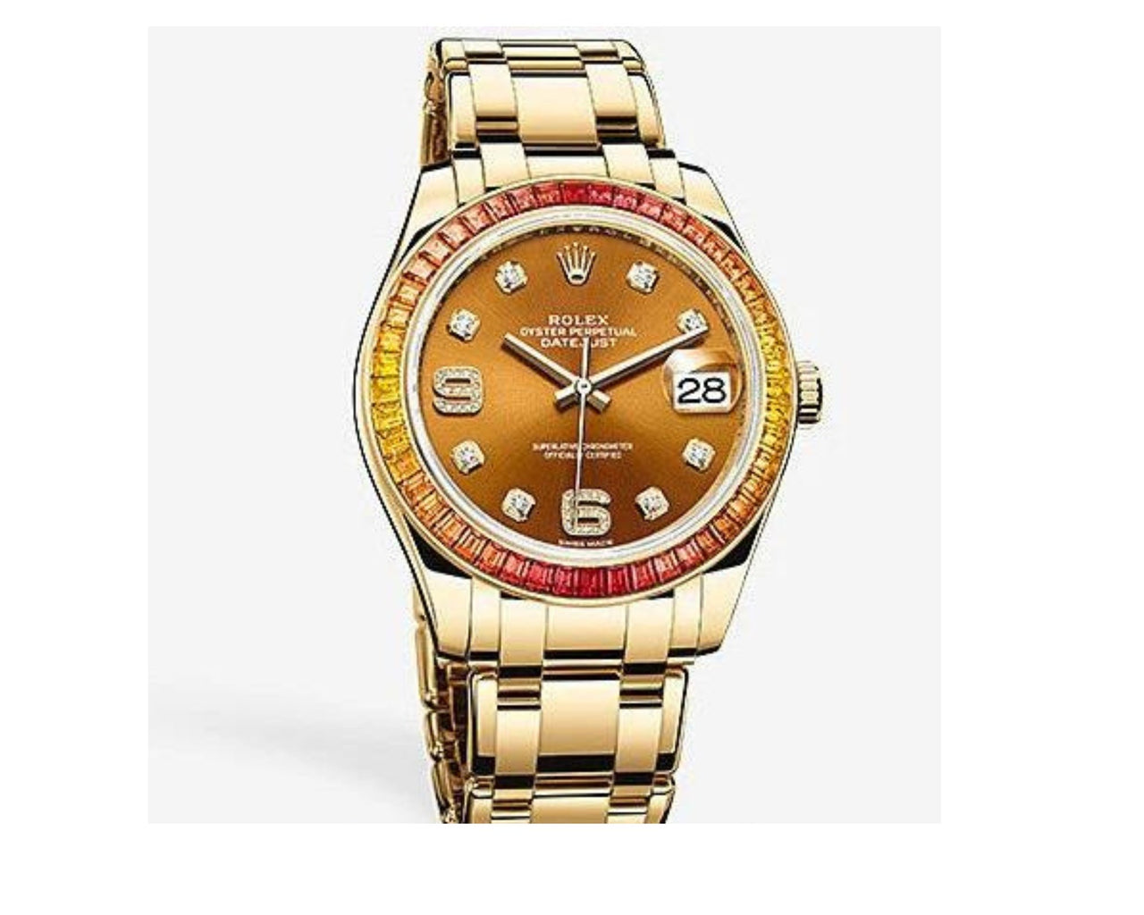 Rolex Yellow Gold Orange Diamond Dial and Diamond Bezel Pearlmaster Datejust (Reference # 86348SAJOR) - WatchesOff5thWatch